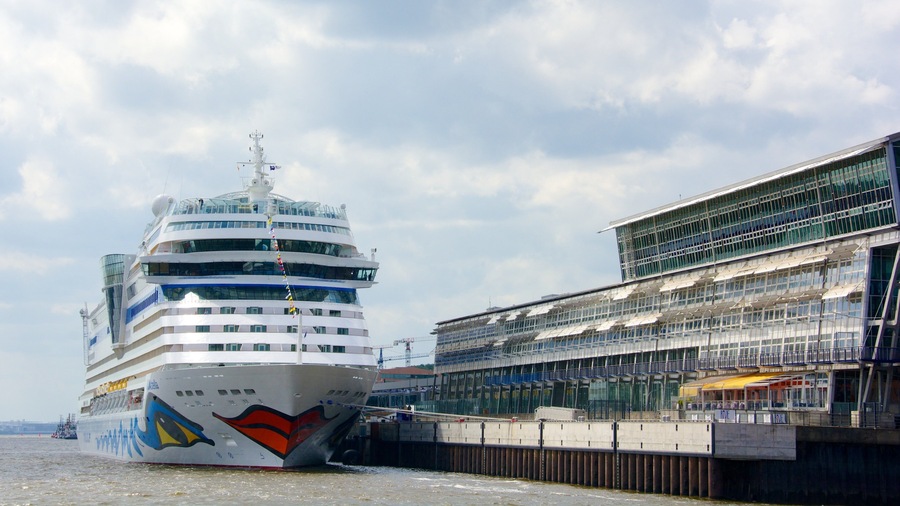 Hamburger Hafen welches beinhaltet Bucht oder Hafen und Kreuzfahrten
