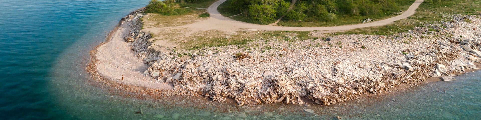 An aerial view of Lighthouse Point looking back toward the Toronto skyline