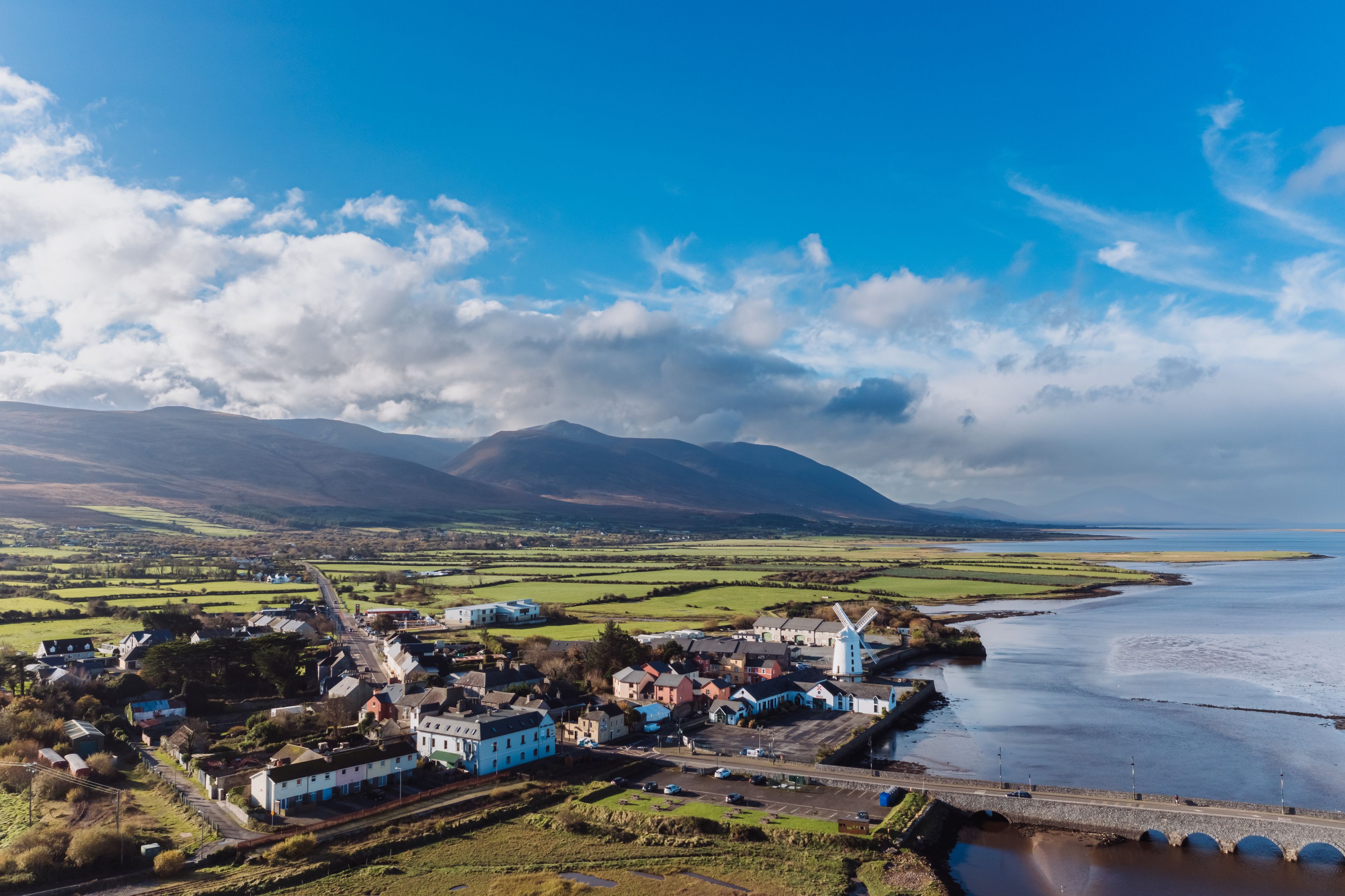 scenic view of Blennerville windmill on The Dingle peninsula in County Kerry, Ireland. High quality photo