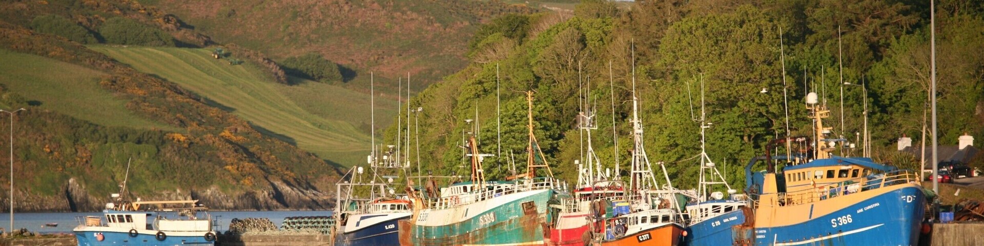 The small fishing village and harbour of Union Hall is located on the western side of sheltered Glandore Harbour, in west Cork. A small fishing village of 200 residents, the village is a popular holiday destination in July and August. Boat tours depart from here for whale watching; minke, humpback and fin whale are seen regularly.