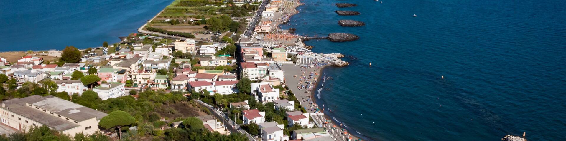 landscape of Miseno its promontory and lake from Procida mount, Naples