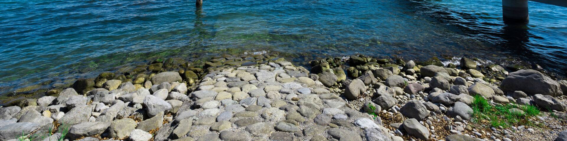 The pier of the village Immenstaad at Lake Constance with zeppelin - Immenstaad, Lake Constance, Baden-Wuerttemberg, Germany, Europe