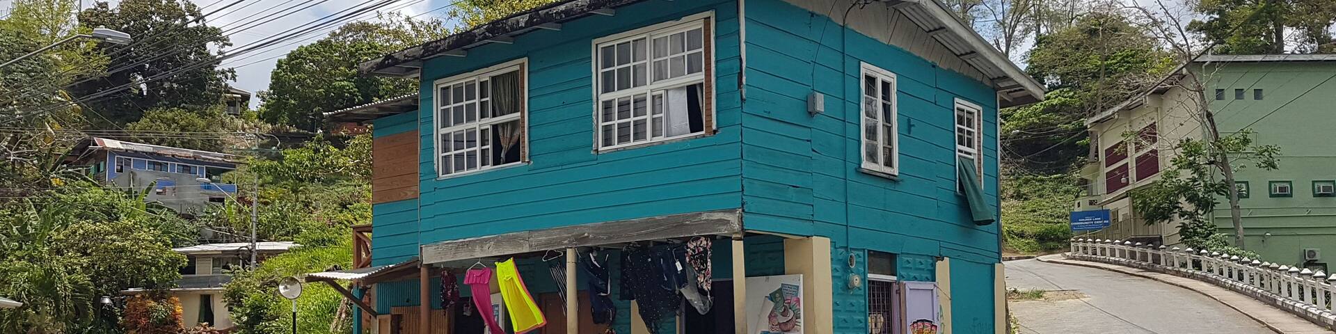 Six roads converge to this cross junction which was the site of a Cattle Mill of one of the very first Sugar Mills in Tobago.