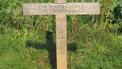 This is the spot were the famous football game between English and German troops was played. They had a truce for the day in the first world war at Christmas then back to war the next day , opposite is another memorial by FIFA commemorating the event .