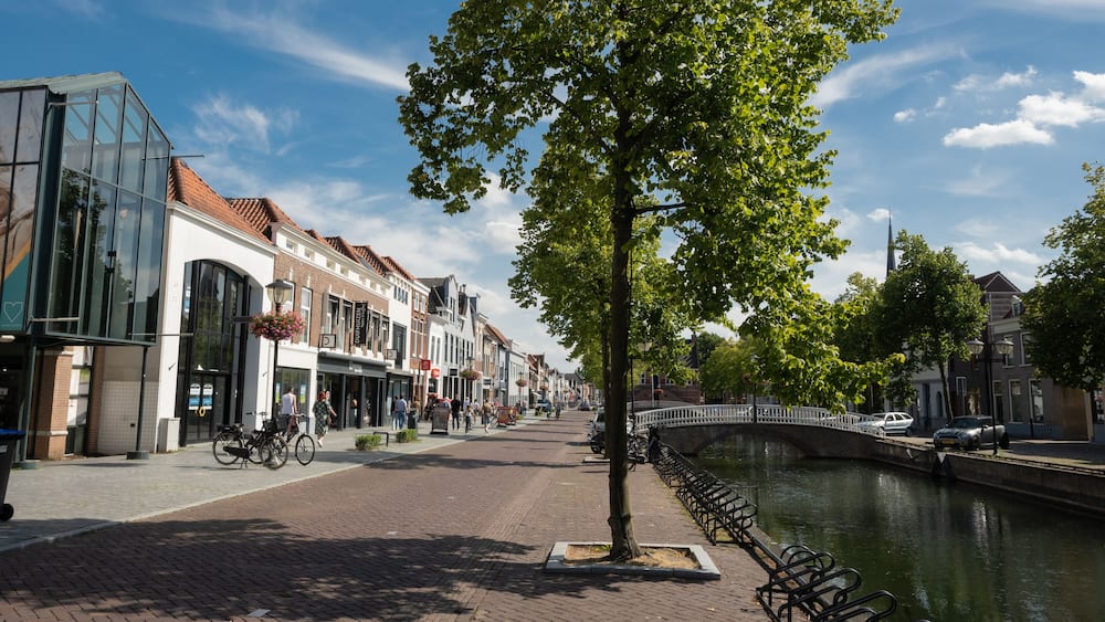 The old townhall in Oud-Beijerland Netherlands. This is the edge of the shopping center high street where the town hall known as the Oud Raadhuis in Dutch