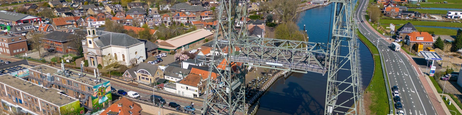 Aerial drone photo of the old lift bridge in Waddinxveen, the Netherlands