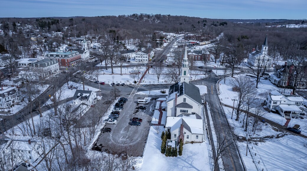 Aerial view of Grafton, Massachusetts in late winter