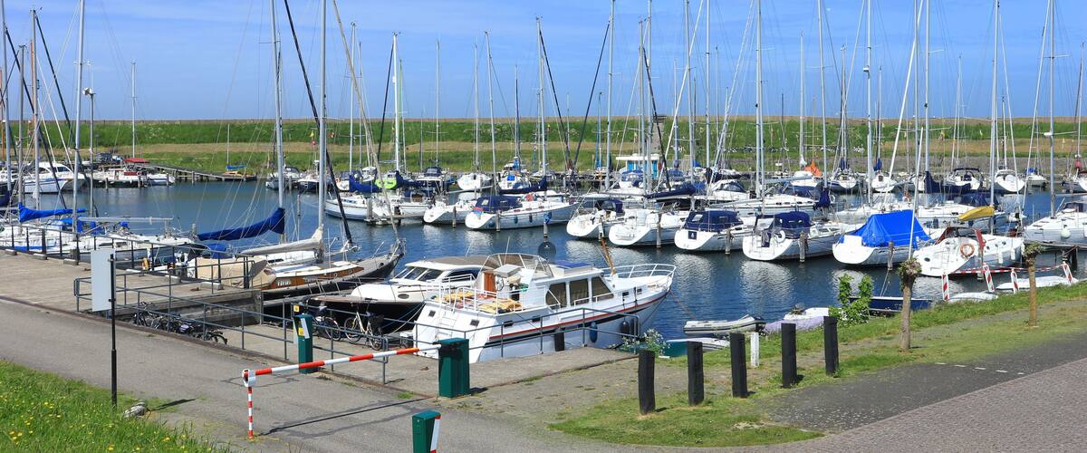 A marina with numerous sailboats docked in calm waters.