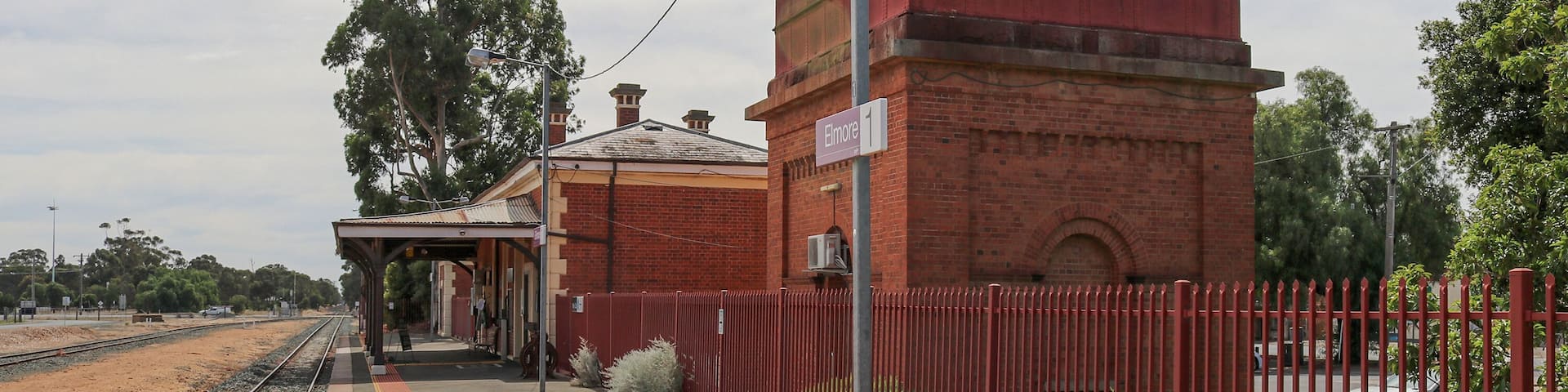 ELMORE, AUSTRALIA - February 29, 2020: The Elmore railway station and water tower (1870) were constructed for the Victorian Railways on the Melbourne-Echuca line