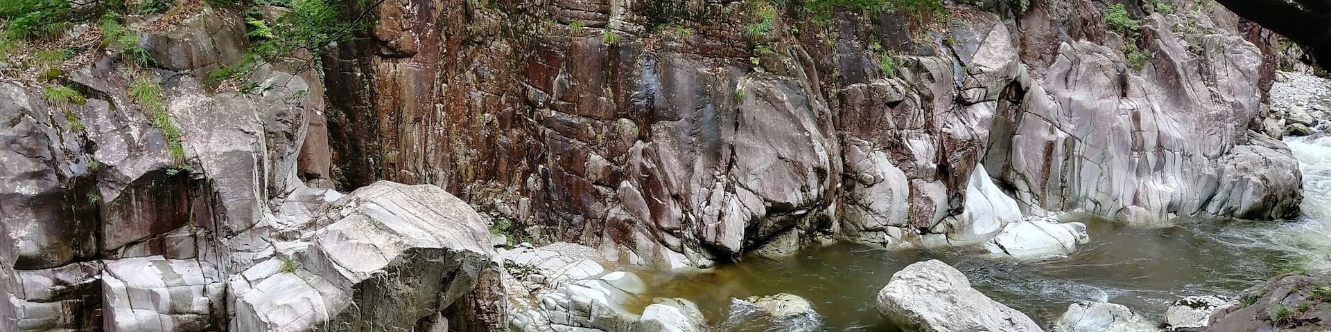 Waterfalls, swimming holes, rock tunnels, stone bridges, shrines, and more. So much beauty in a spot that is accessible by public transit from Hiroshima City.