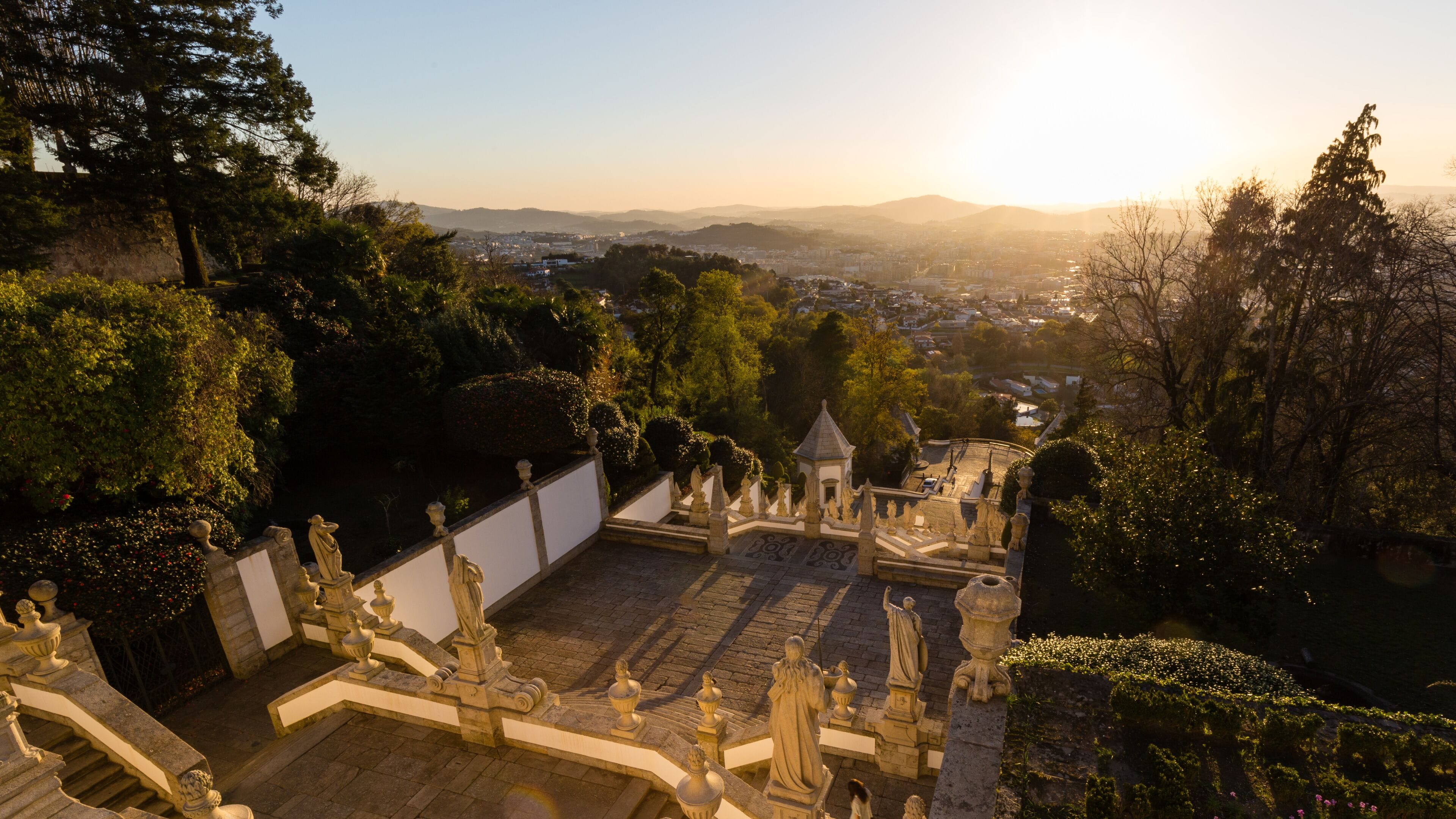 Stairways of the church Bom Jesus do Monte in Braga, Portugal, at sunset