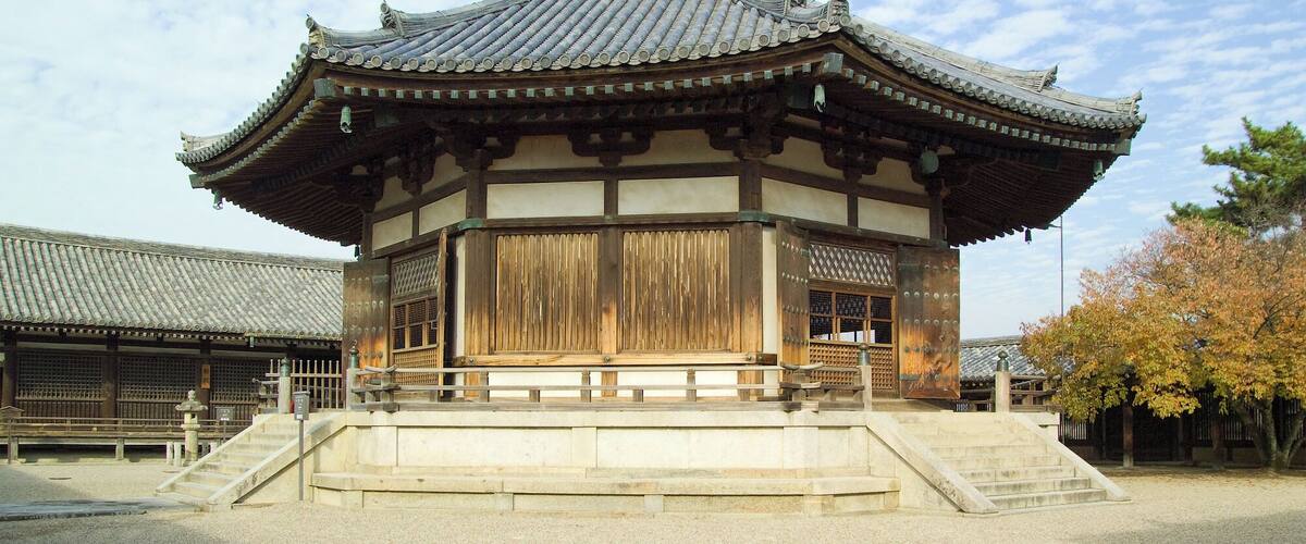 Yumedono (Hall of Dreams) at Horyu-ji Buddhist temple, Nara Prefecture, Japan
