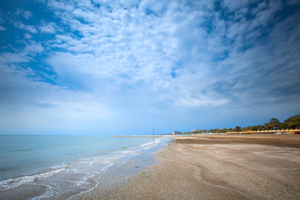 Winter. The famous Lido Beach in Venice, Italy.