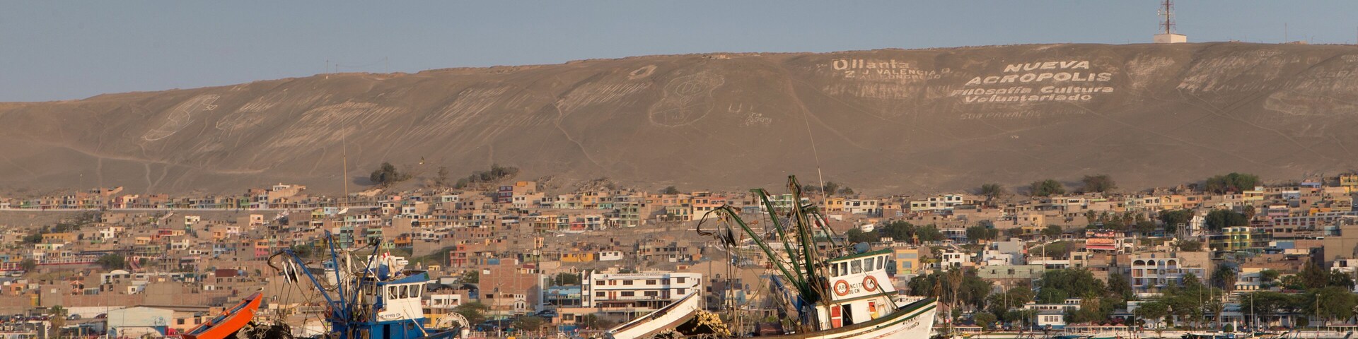 Harbour of Ilo Peru. Ocean. Fishing boats. Coast southern Peru