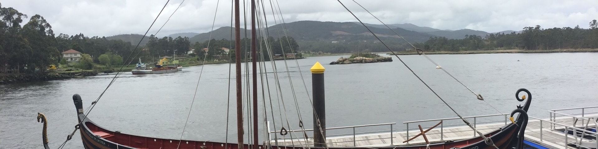 Replicas of Viking longboats on the Río Ulla. These are used in reenactments of Viking landings and festivals.