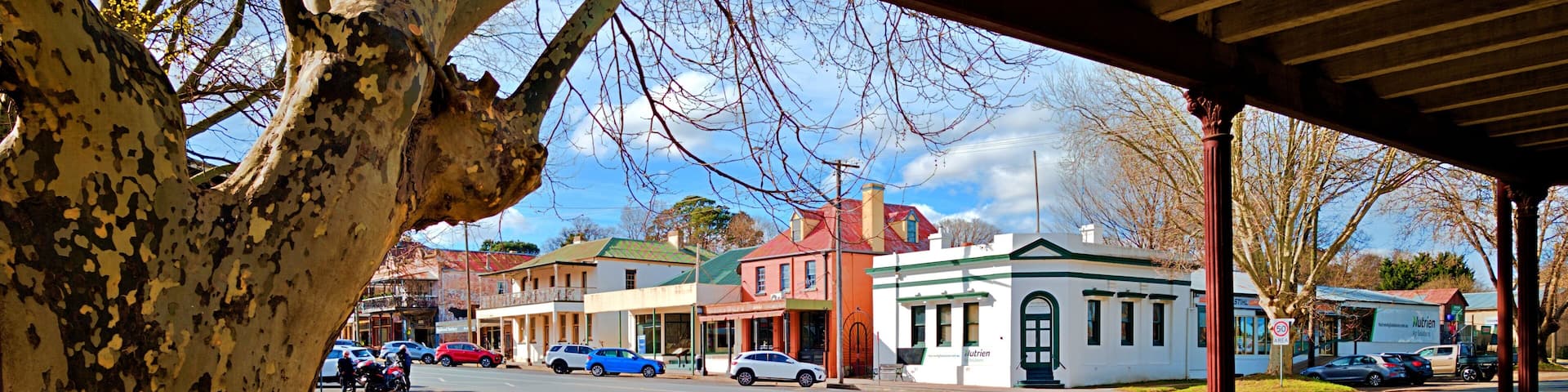 The main street in Braidwood features historic buildings in New South Wales, Australia.