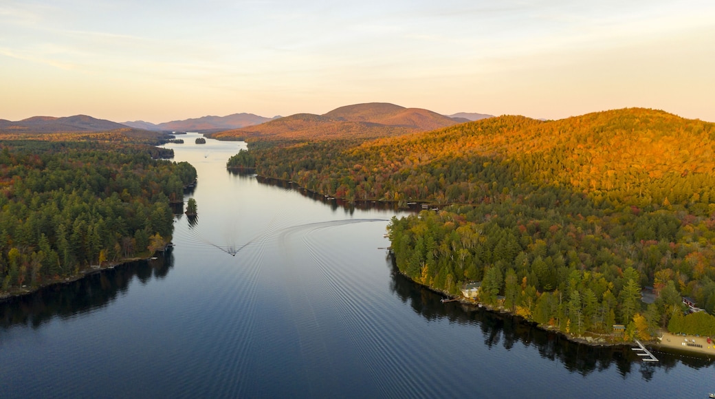 Aerial View Over Long Lake Adirondack Park Mountains New York USA