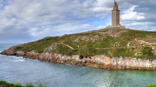 Landscape of Tower of Hercules in the Galicia capital city La Coruña on its rocks promontory on the sea