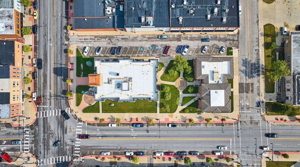 Aerial Top Down of Defiance County Courthouse Intersection Ohio