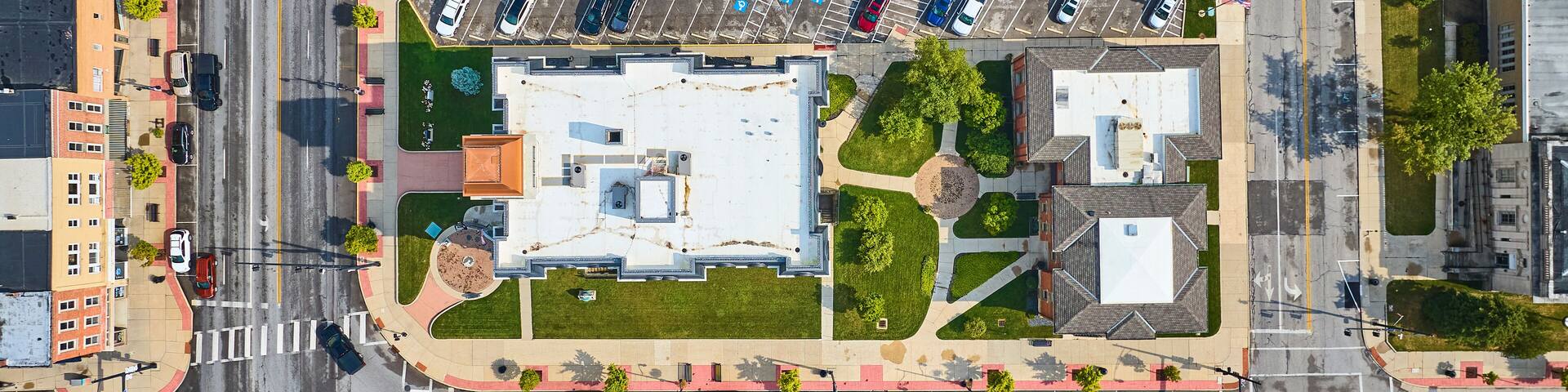 Aerial Top Down of Defiance County Courthouse Intersection Ohio