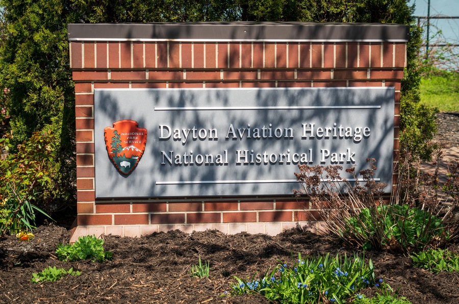 A sign for Dayton Aviation Heritage National Historical Park.