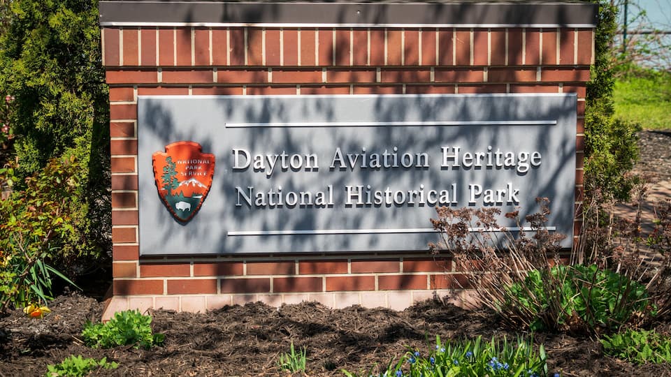 A sign for Dayton Aviation Heritage National Historical Park.