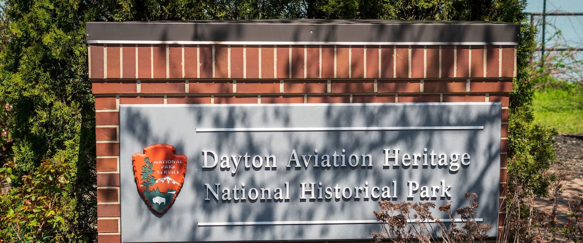 A sign for Dayton Aviation Heritage National Historical Park.