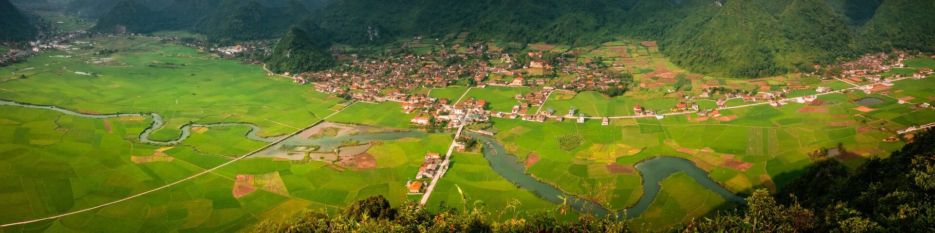 Bac son valley sunset in lang son province. A remote valley with the Tay ethnic group. View from Na Lay peak viewpoint at Quinh Son, hidden gem few hours north of Hanoi.