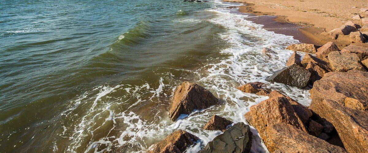 The New Haven Lighthouse, at Lighthouse Point Park in New Haven, Connecticut.