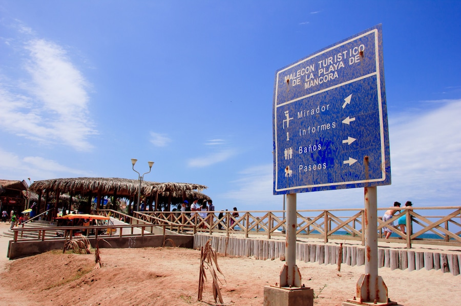 Mancora surfer beach sign in Peru.