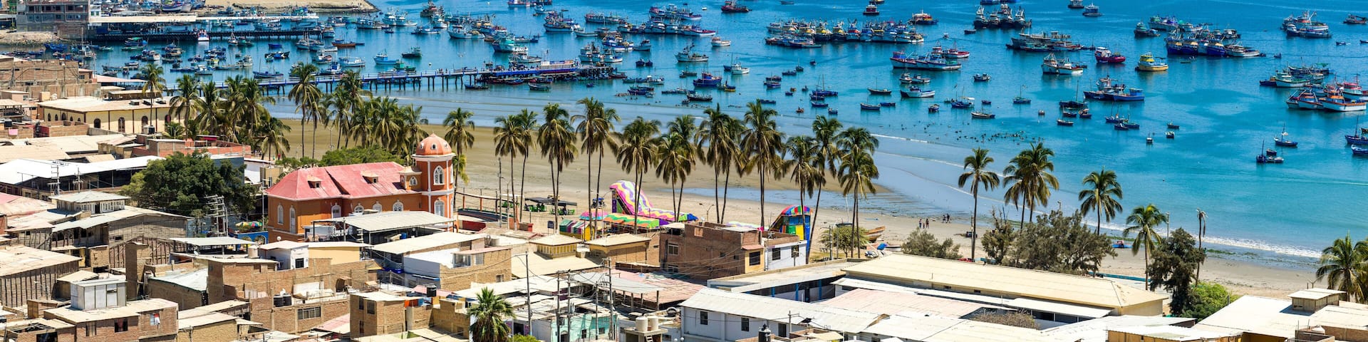 Paita, Piura, Peru: Aerial panoramic drone view of the Paita harbor