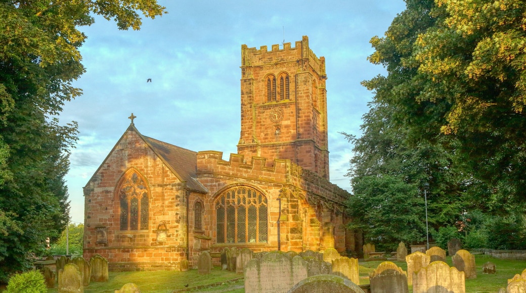 The East end of St Andrew's Church, Tarvin, Cheshire, England. Built in the 12th century, the tower and the North aisle were added in the late 15th century. The clock in the tower, made by J. B. Joyce & Co of Whitchurch, dates to 1887. It was installed to mark the Golden Jubilee of Queen Victoria, and its chimes are a feature of village life.