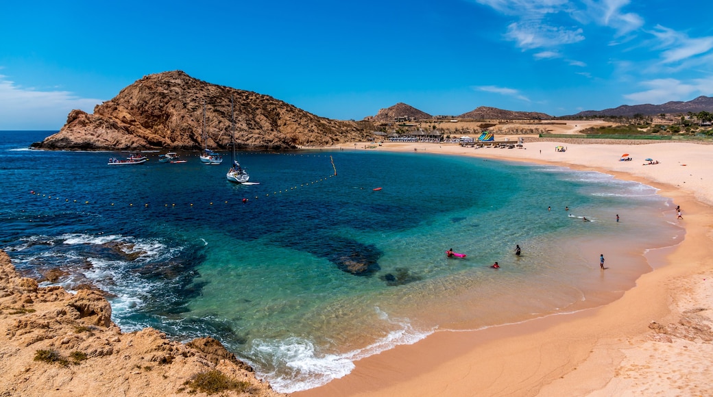 Beautiful Santa Maria beach by Cabo San Lucus has full life guarding and bathroom facilities. It is a sheltered beach that provides safe swimming and snorkeling areas. ; Shutterstock ID 403709461