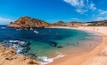 Beautiful Santa Maria beach by Cabo San Lucus has full life guarding and bathroom facilities. It is a sheltered beach that provides safe swimming and snorkeling areas. ; Shutterstock ID 403709461