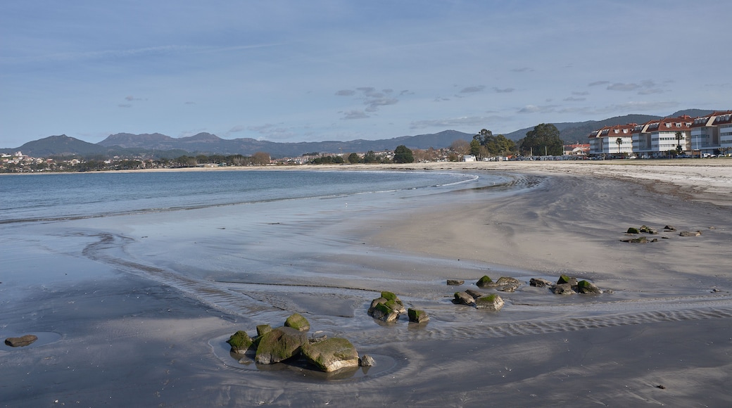 Ladeira Beach in Baiona under a sky of soft clouds reflecting the natural light of March in Galicia