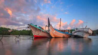 Traditional fishing boats in Tuban Village, Bali Indonesia.