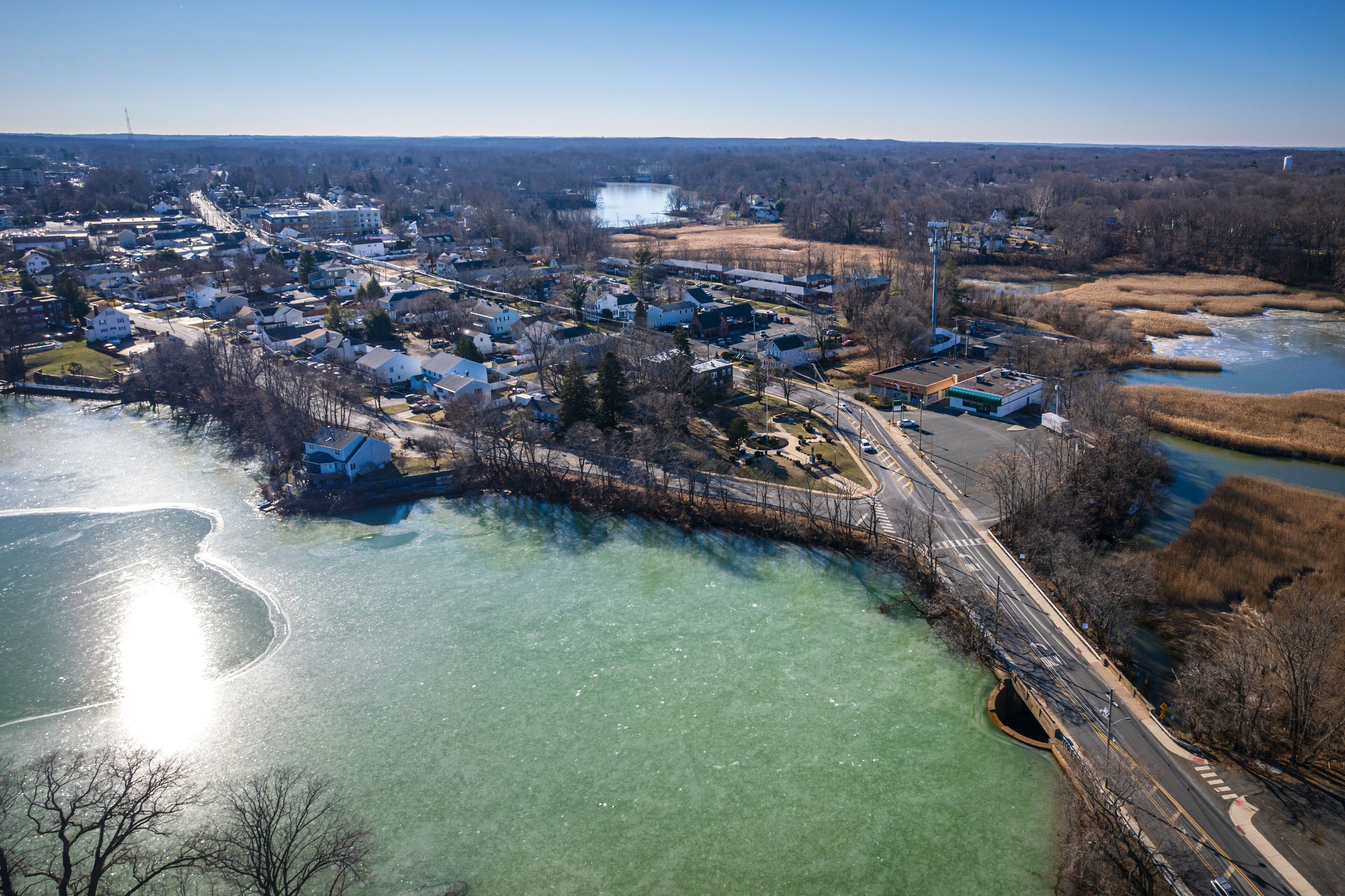 Aerial Drone of Matawan New Jersey in the Winter