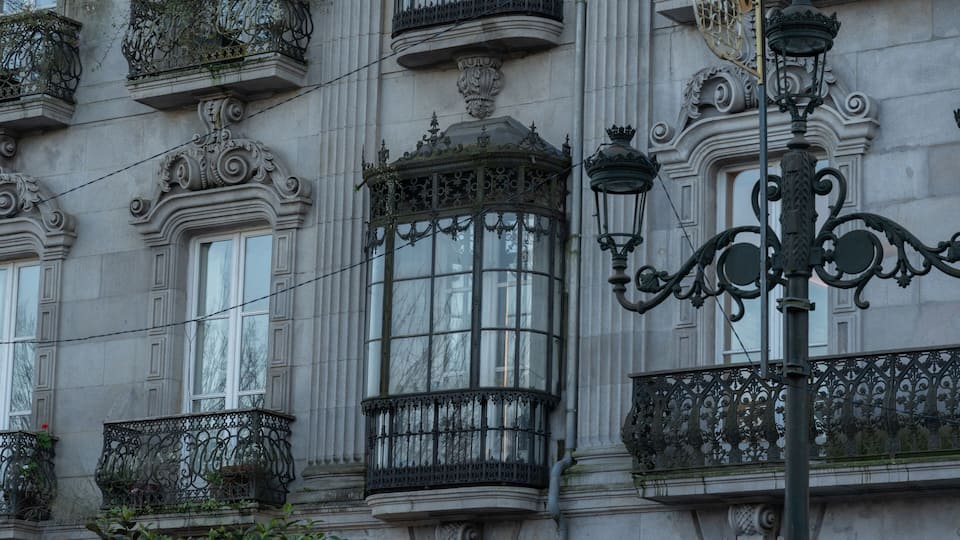 Old balcony in a street of vigo, in the Casco Vello