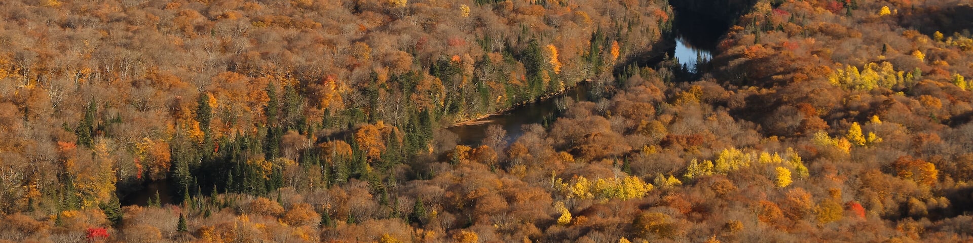 Montagnes et rivière en automne dans la Vallée du Bras-du-Nord, Saint-Raymond, Qc. Canada