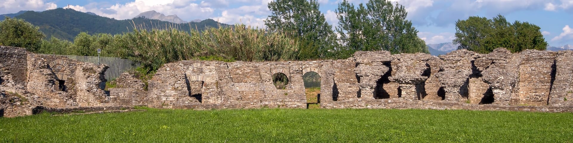 Archaeological remains from Ancient Roman times at Luni in Massa Carrara. Aka Portus Lunae. Section of the amphitheater amphitheatre.