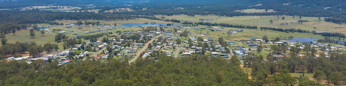Aerial photograph of the township of Millfield in regional Australia