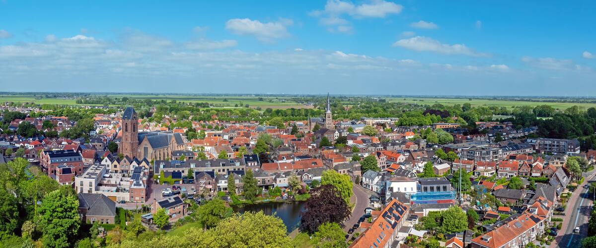 Aerial panorama from the historical city Oudewater in the Netherlands