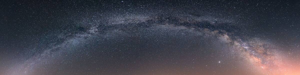 Night view of the lavender fields of Brihuega, Guadalajara, with the arc of the Milky Way in the sky and a tree on the horizon