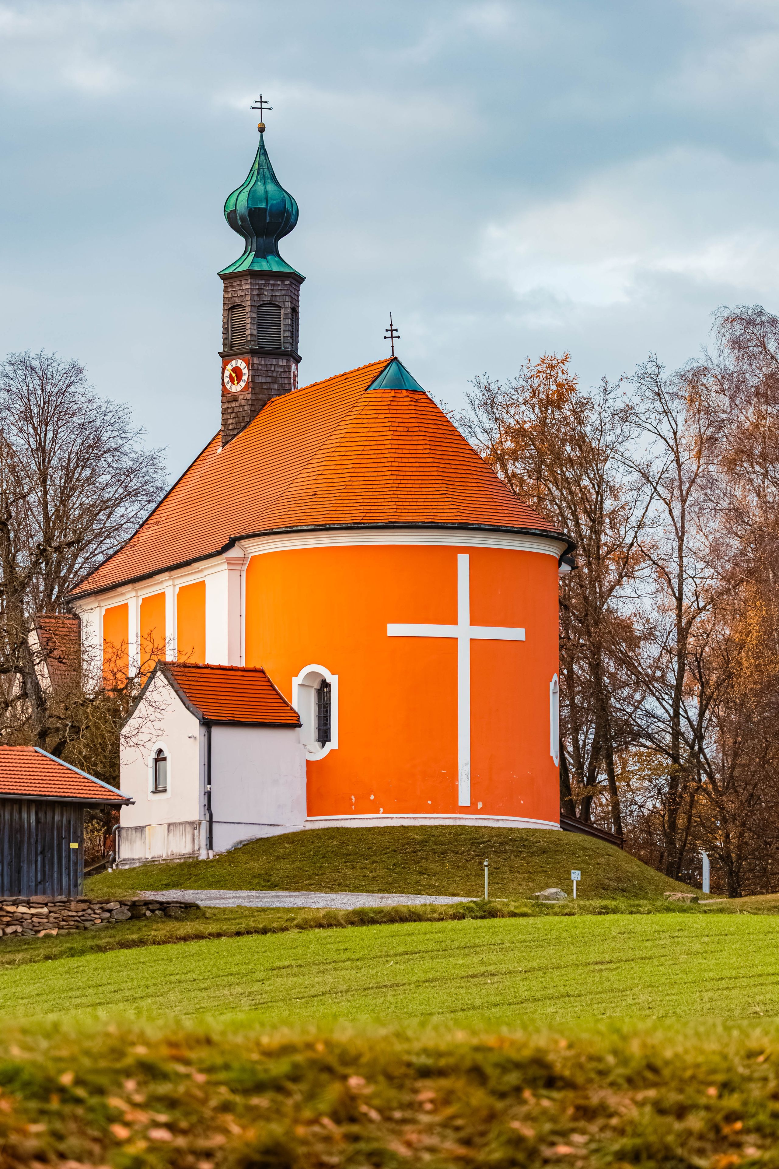 Church on a sunny autumn or indian summer day at Windberg, Hunderdorf, Straubing, Bogen, Bavaria, Germany