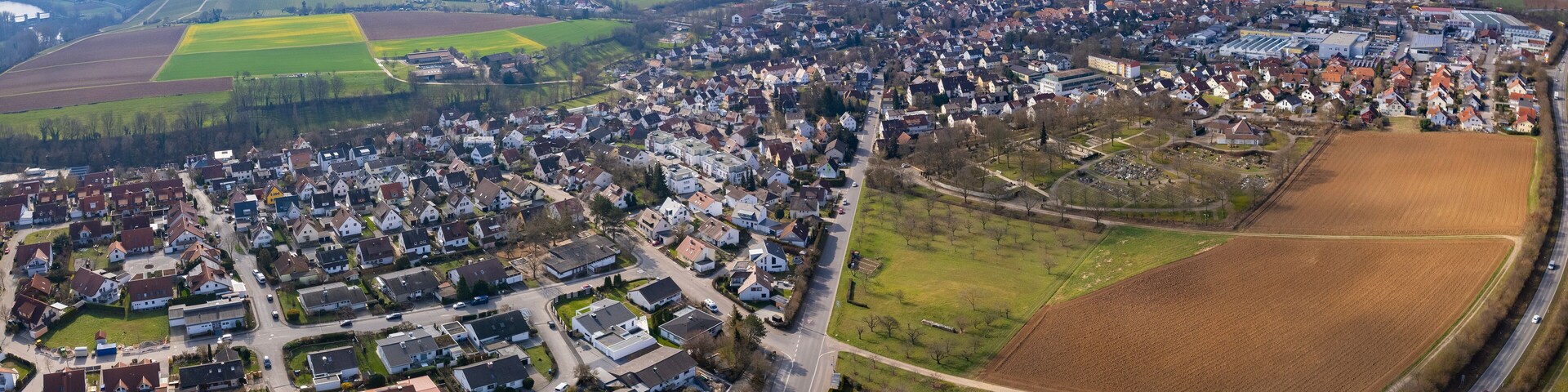 Aerial view around the old town of Nordheim in Germany on a sunny autumn day