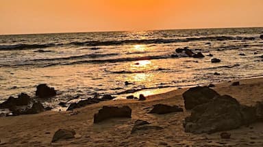 The sunset with beautiful shine before dark , views from my travel with vacation .