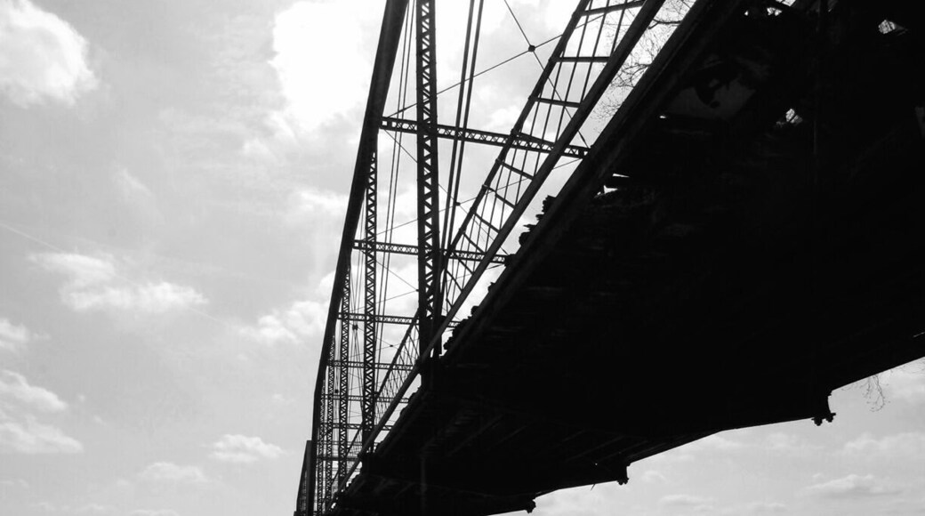 Found this bridge while exploring. It used to be a railroad bridge, transformed to a buggy bridge, and not after restoration is a walking path bridge. It stretches over a hundred feet and while walking you can still see the old railroad and boards for the buggy.