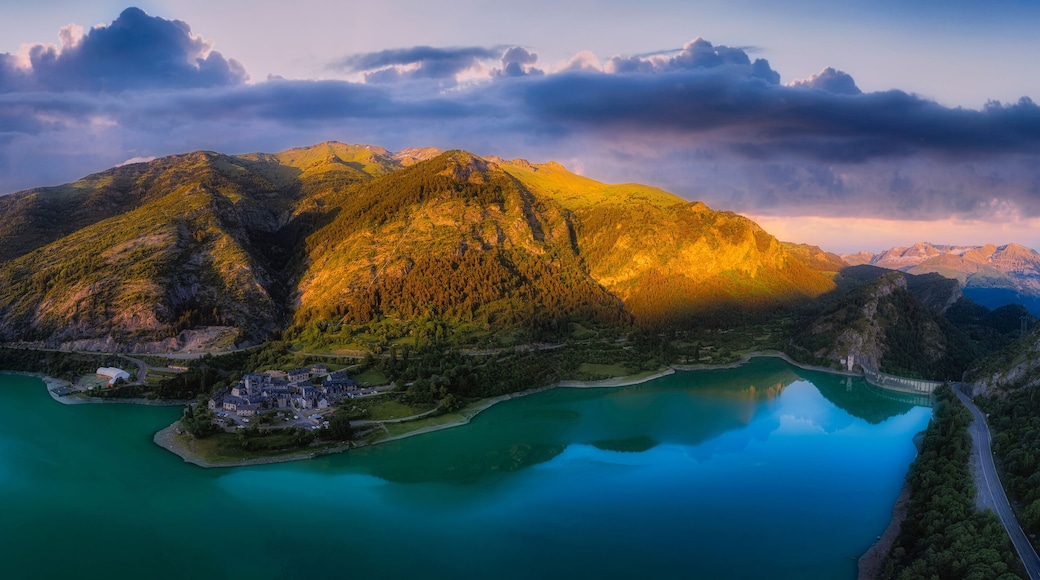 Aerial view of the Tena Valley, Pyrenees, Huesca, Aragon, Spain