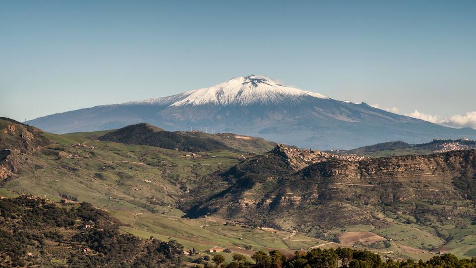 View of Etna volcano from Nicosia in Sicily