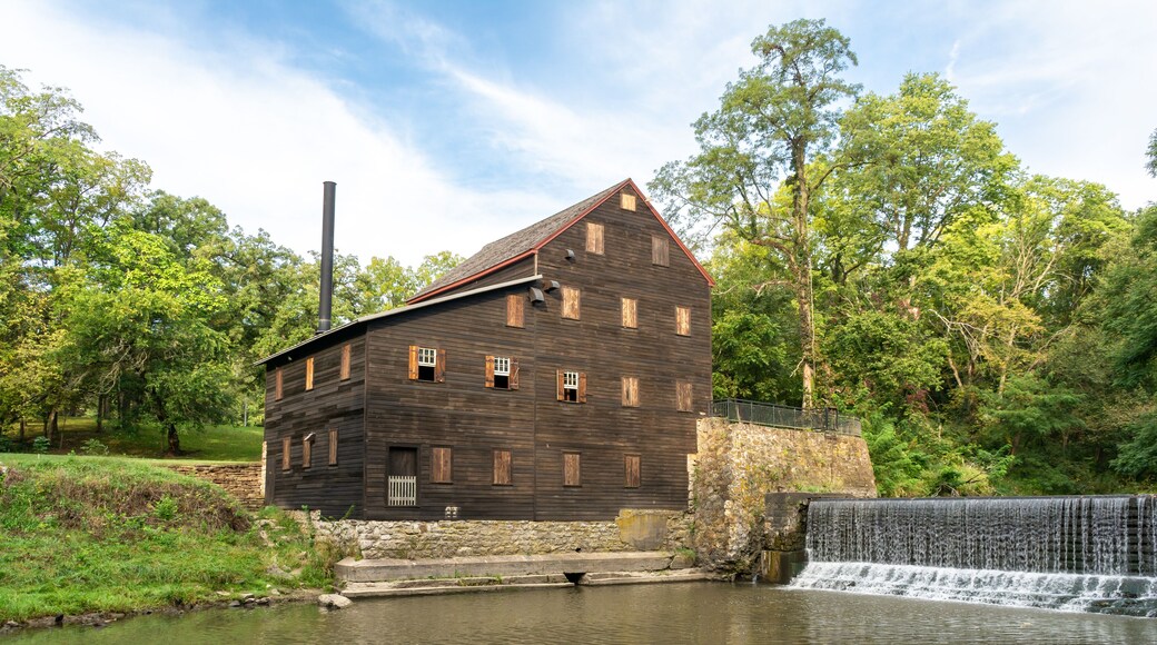 Pine Creek Grist Mill, built in 1848, on a sunny summer morning at Wildcat Den State Park. Muscatine, Iowa, USA.